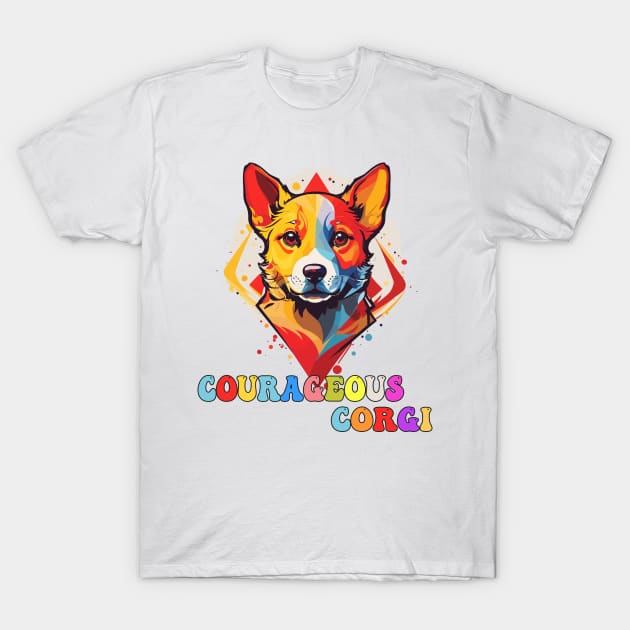 Colorful Courageous Corgi Puppy Design T-Shirt by TF Brands